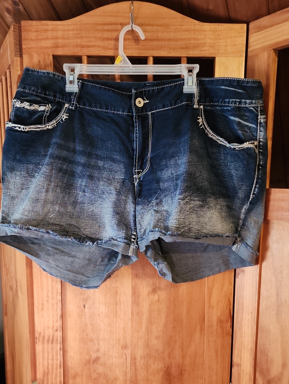 Ariya Faded Dark Blue Distressed Denim Shorts